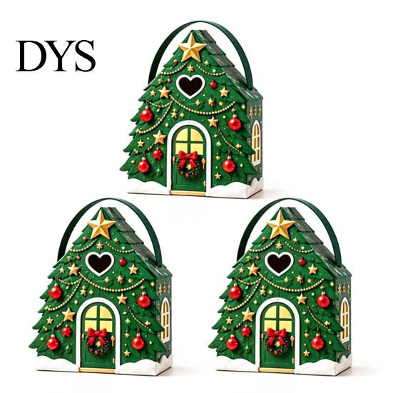 Reusable Holiday Gift Packaging Christmas House Box with Handle, 3D Gingerbread/Santa Claus/Tree/Snowflake Candy Snack Containers for Parties