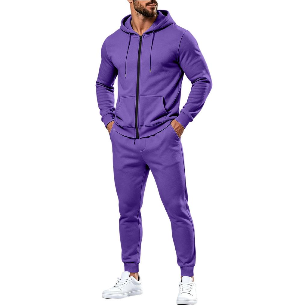 Herren Zip-Up Hoodie und Jogginghosen Set mit mehreren Taschen für Sportbekleidung