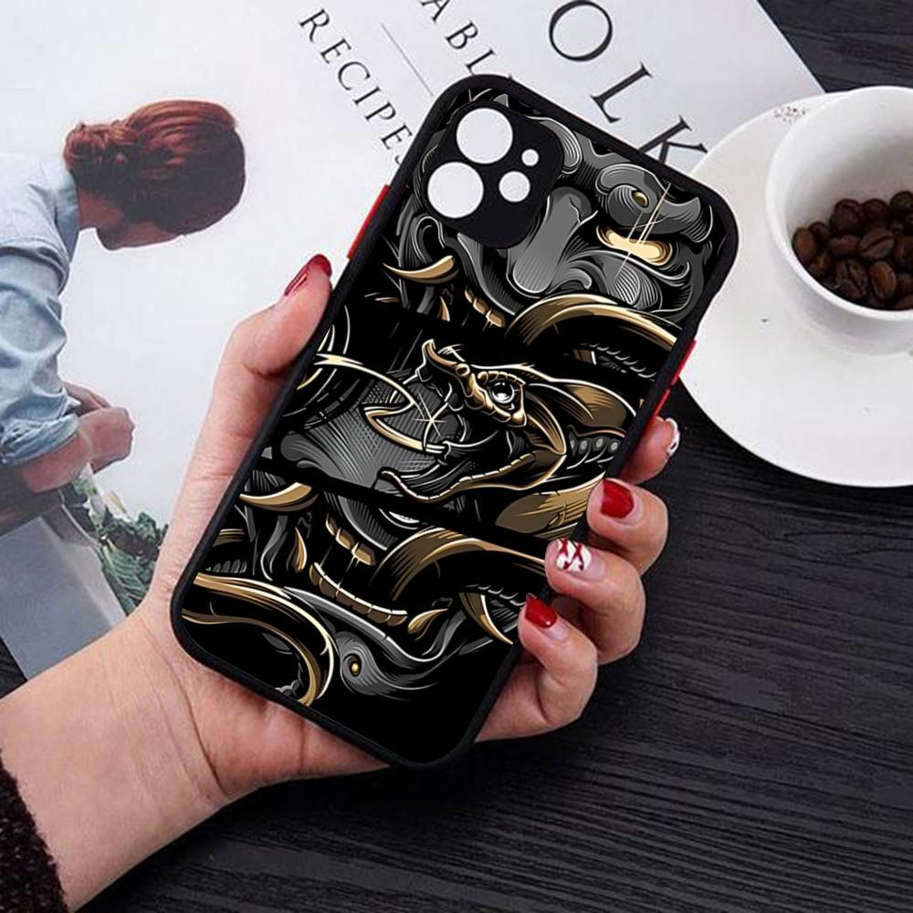 Samurai Oni Mask Phone Case For IPhone 14 11 12 13 Mini Pro Max 8 7 Plus X XR XS MAX Translucent Matte Cover