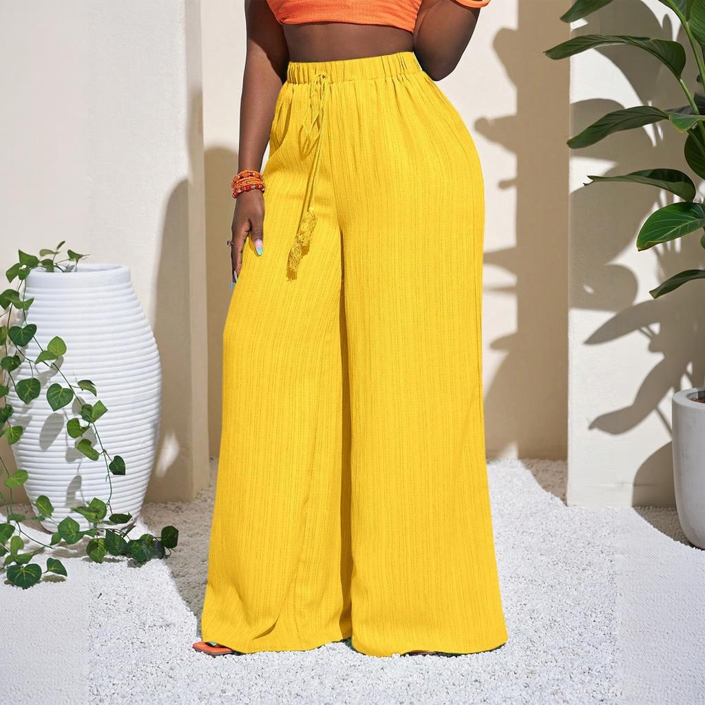 Women's High Color Wide Leg Pants with Elastic Waistband for Casual Everyday Wear