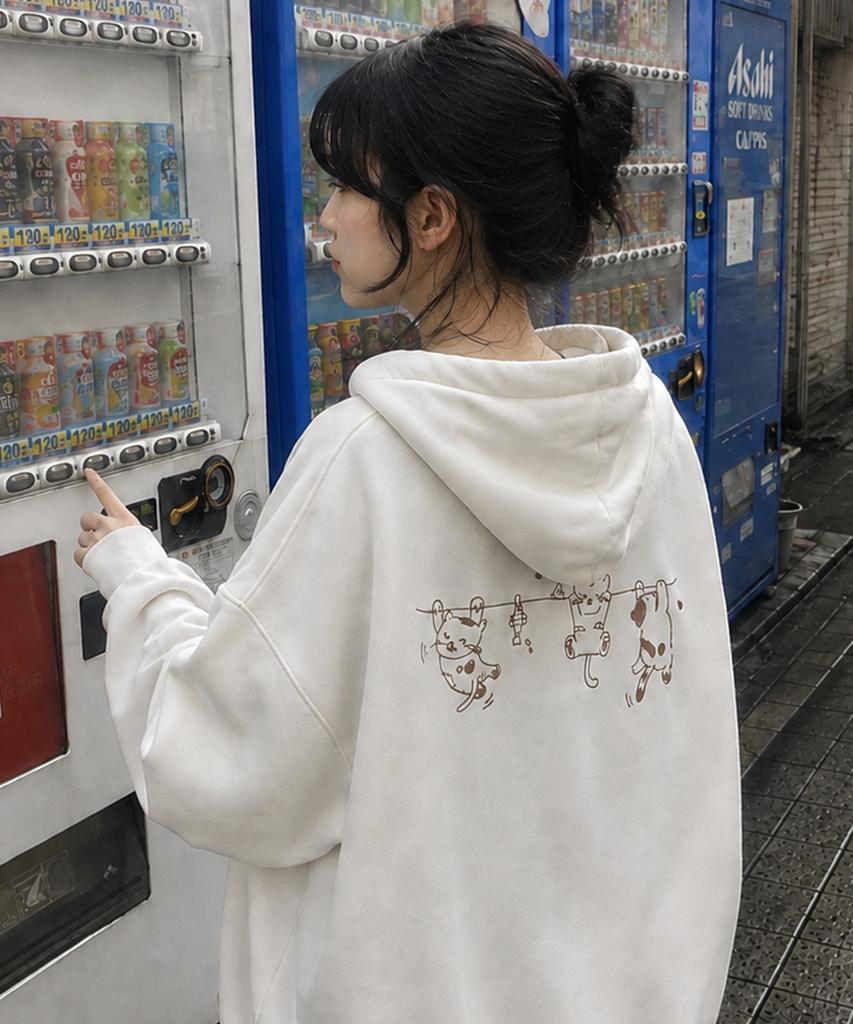 CPGN STUDIO Hanging Cats Embroidered Hoodie Cream