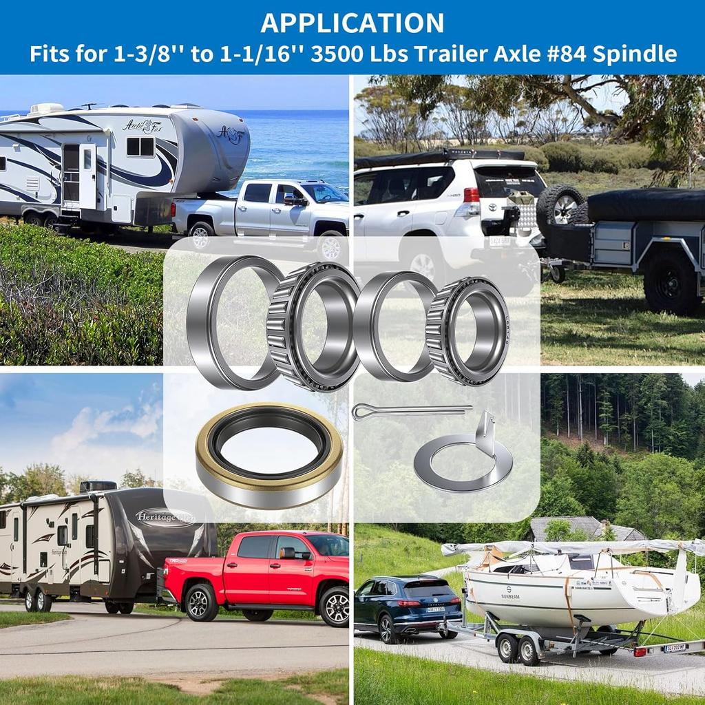 2 Pack Trailer Bearings Kit, High Speed And Rotary Quiet, L68149 L44649 Trailer Axle Bearings Kit, Fits For 1-3/8'' To 1-1/16'' 3500 Lbs Trailer Axle