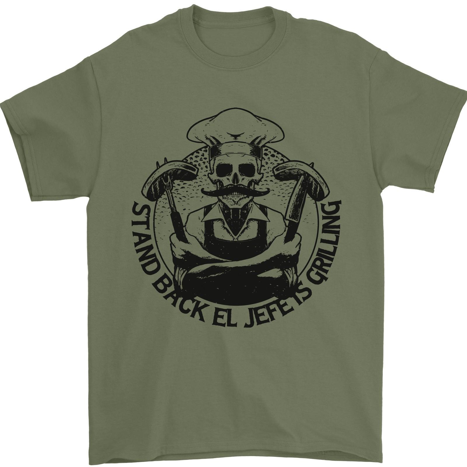 Stand Back El Jefe is Grilling Funny BBQ Skull Mens T-Shirt 100% Cotton XL