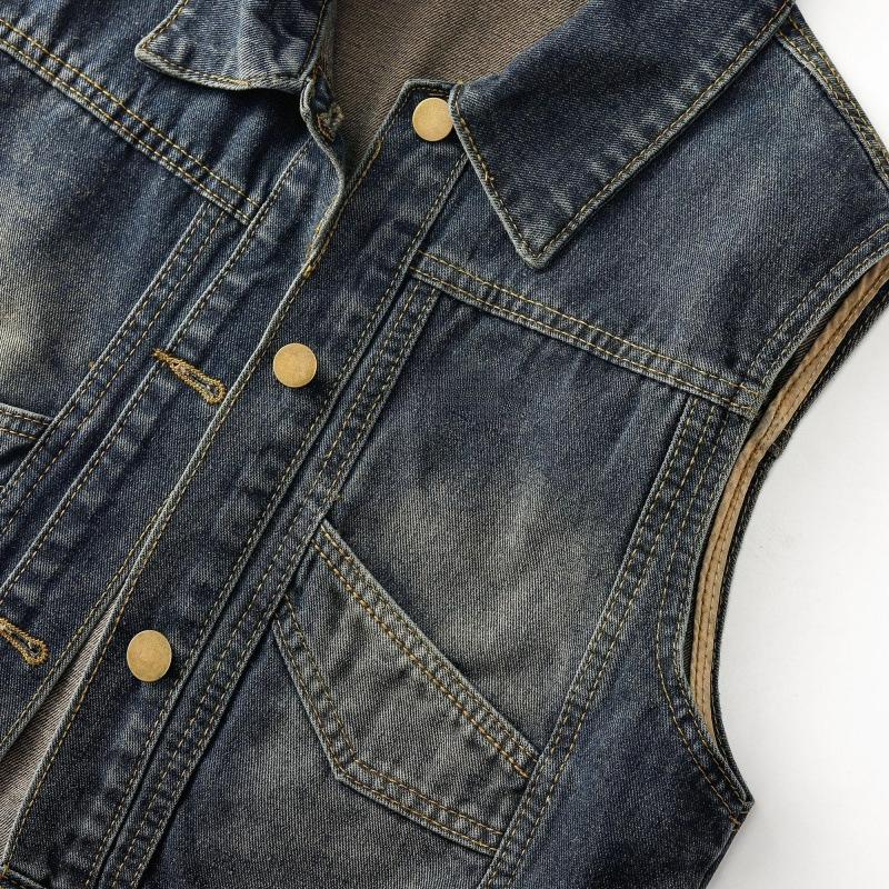 Retro Denim Vest Women's Short Spring and Autumn Loose Sleeveless Waistcoat Vest with A Small Jacket
