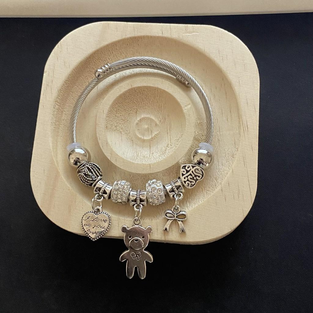 Stainless Steel Heart Bear Diy Charm Bracelet With Zirconia For Gift And Fashion Accessory