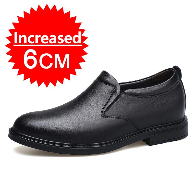 Men Leather Shoes Business Dress Shoes Slip On Invisible Inner Height Increasing Men's Shoes 6/8 CM Wedding Shoes Big Size 36-47