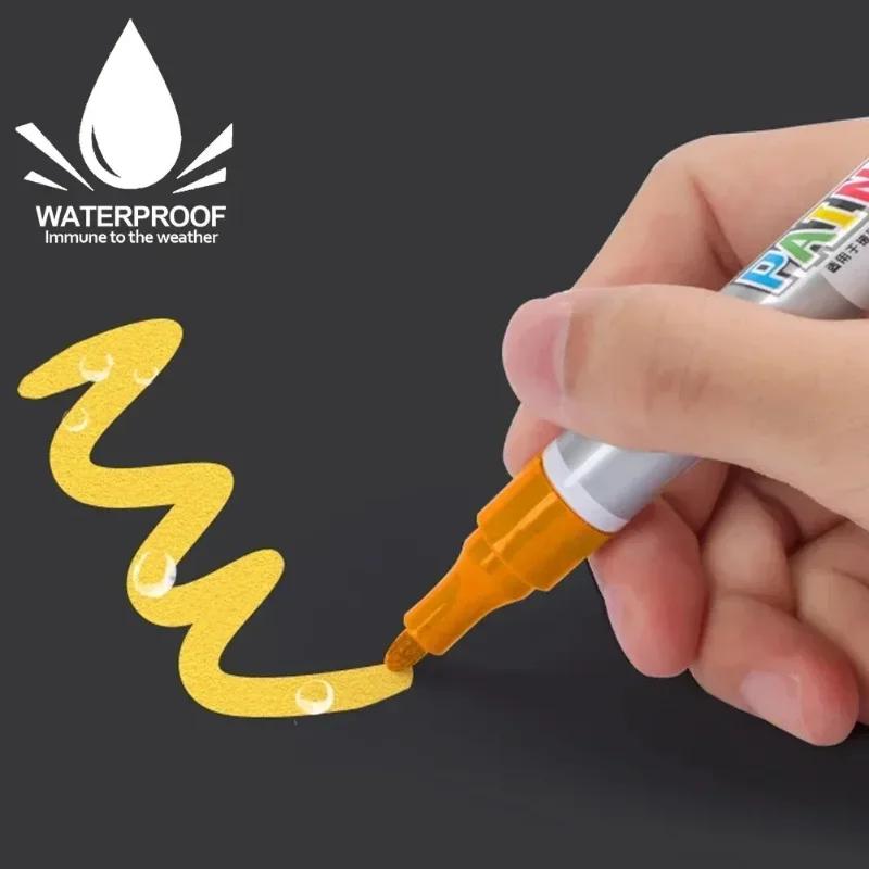 Car Paint Scratches Repair Brush Pen Waterproof Water Paint Marker Pen Car Tire Tread Care Automotive  Black White Red Silver