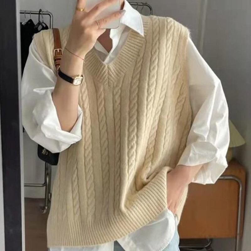 YYFS Moda damă ocazional toamnă iarnă imprimeu culoare uni pulovere fără mâneci cu decolteu în V