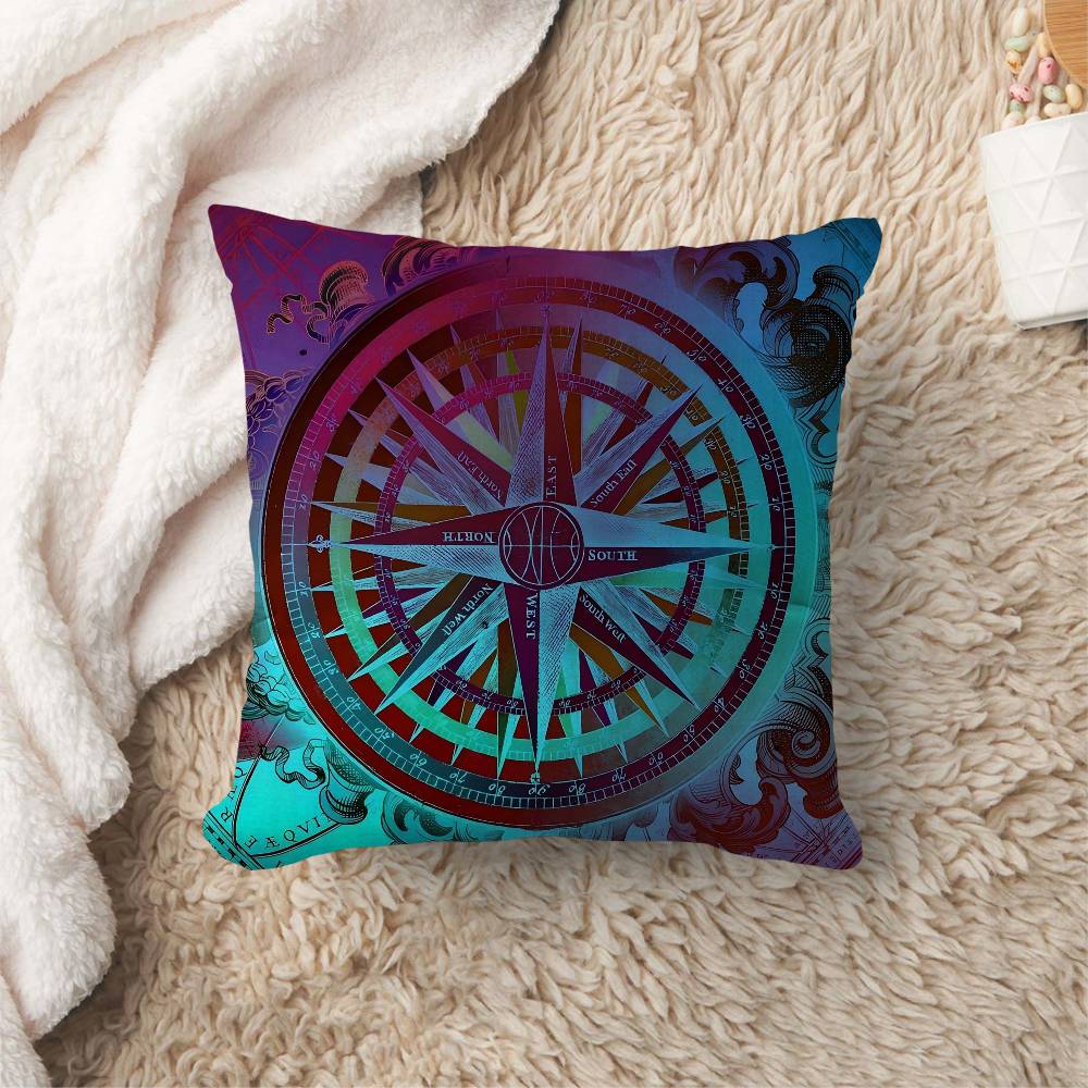 Retro Compass Map World Map Cushion Cover Pillow Cover Decor Pillowcase Printed Cushion Case for Couch
