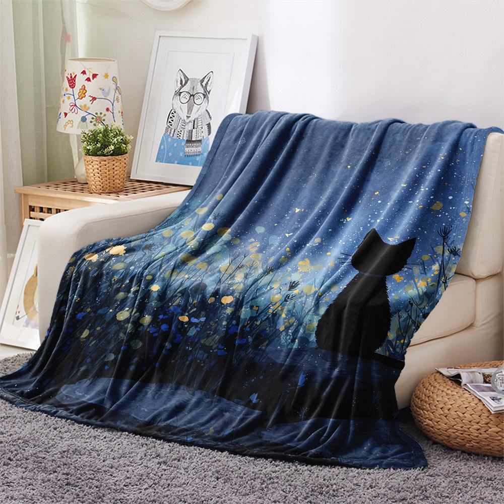 Cats Print Flannel Blanket, High quality Comfortable for All Seasons, Home Decor, Warmth and Comfort