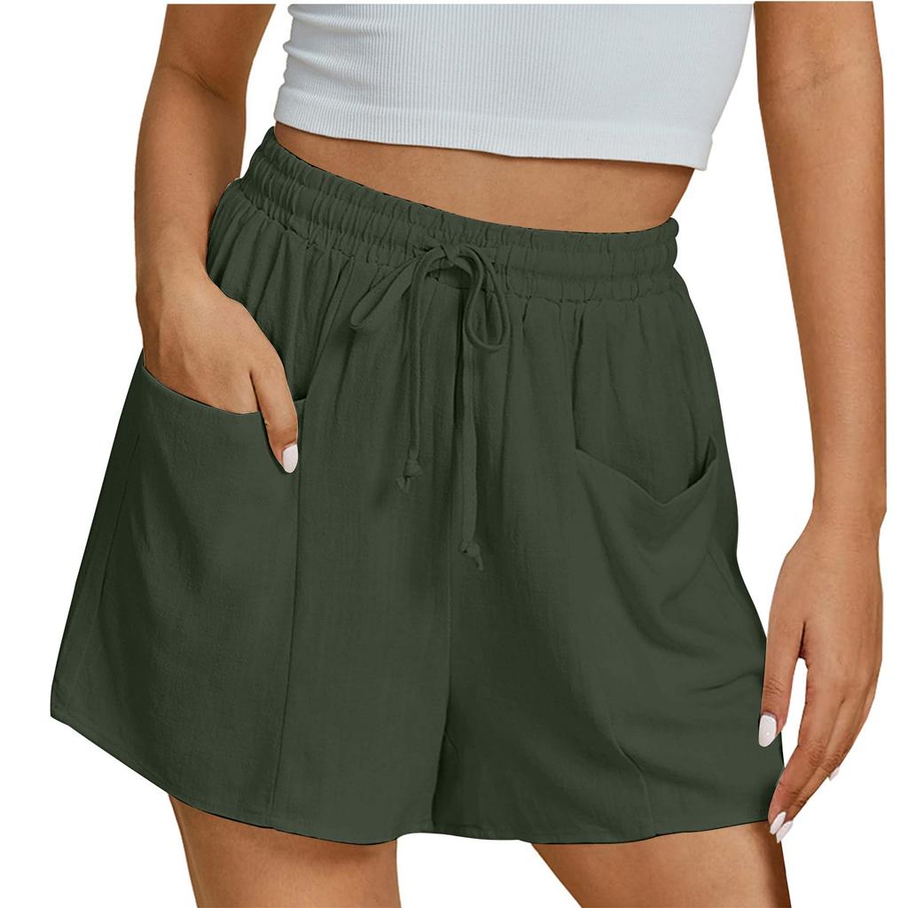 Women's Shorts Casual Summer Color Drawstring Beach Loose Pockets Shorts