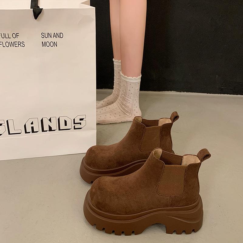 

Женские ботинки челси Мартин 2025 новая весна и осень толстая подошва увеличивающие рост сапожки-трубы маленькие супер огонь большие желтые ботинки 40 коричневый
