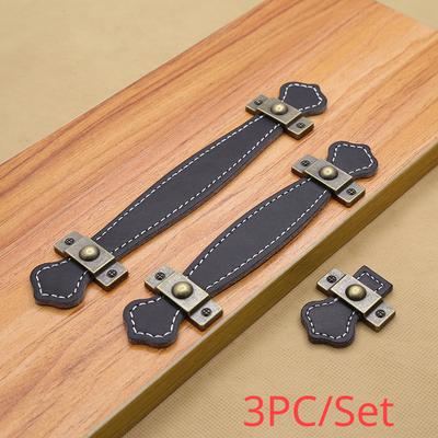 3PCS Leder Griff Tasche Griff Schublade Tür Knopf Braun Schwarz Möbel Griff Hardware Dekoration Zink-legierung Schrank Kommode