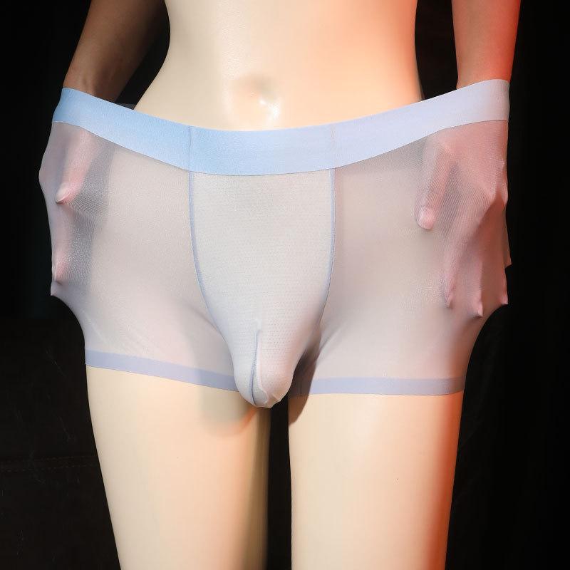 "Silky texture" men's underwear ultra-thin transparent boxer stockings underwear large size mid-waist flying ice silk underwear