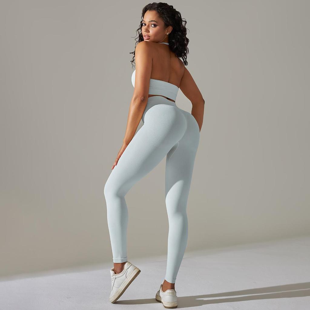 Mode Lässig Komfort Vielseitig Nahtlos Gestrickt Einfarbig Yogahose Fitness Laufen Yoga-Bekleidung Unterteile Sport-BH Set Weiblich