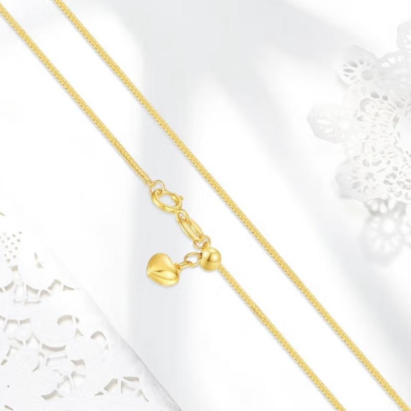 Real 18K Gold Necklace Au750 Love Chopin Adjustable Plain Chain Women's Versatile Collar Chain Boutique Jewelry Gift