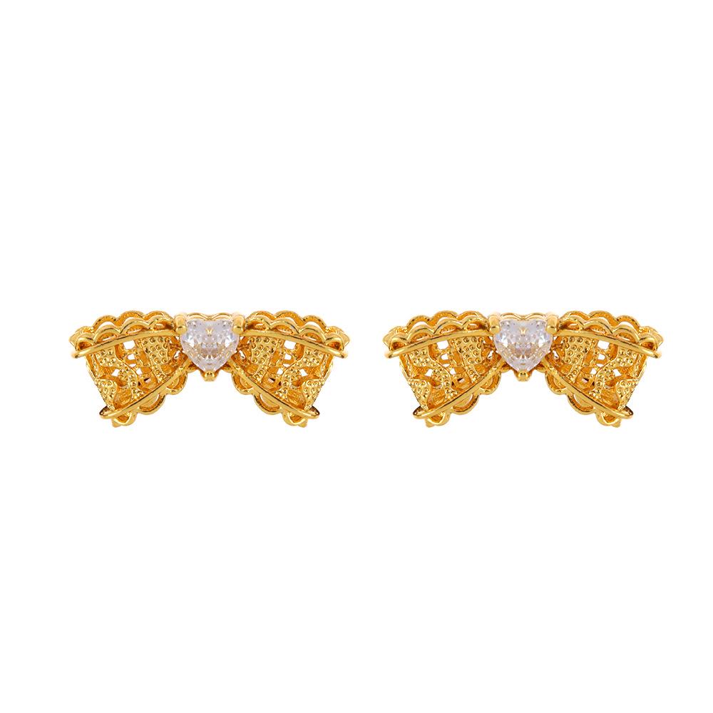 French Vintage Lace Bow Heart Zirconia Earrings for Women - Elegant Everyday Jewelry.