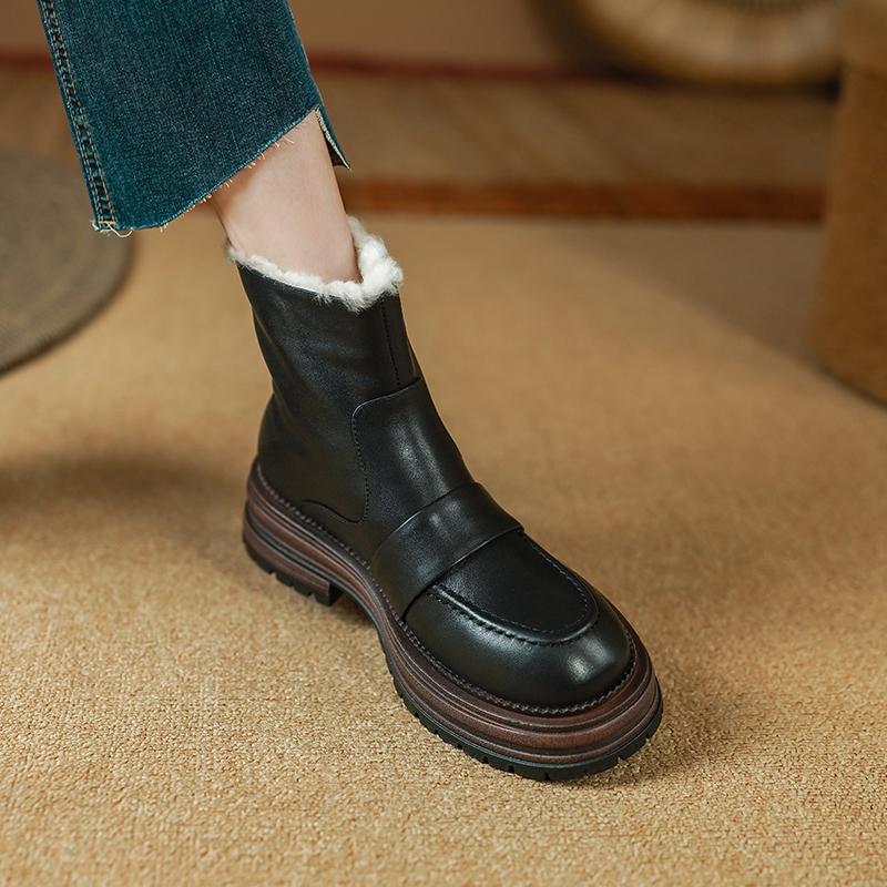 Fashion 2025 Winter Ankle Boots for Women Genuine Leather High Platforms Heels Wool Snow Boots Size Zipper Short Warm Shoes Basic Boots