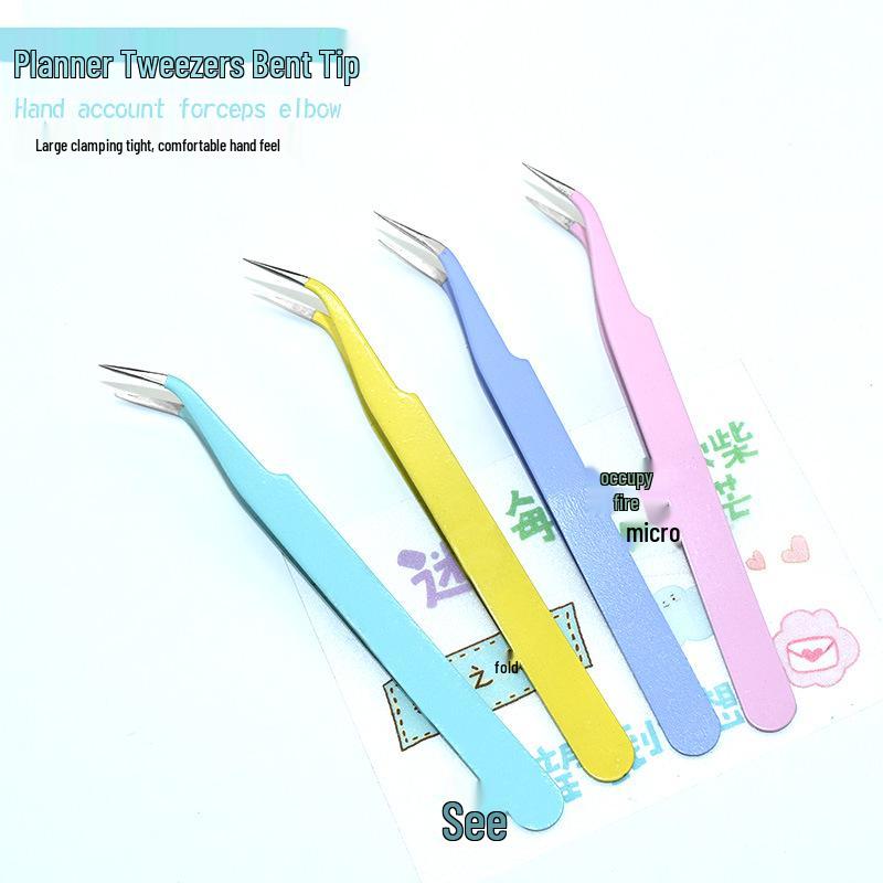 Colorful Stainless Steel Curved Tweezers for False Eyelashes and Planner Clips
