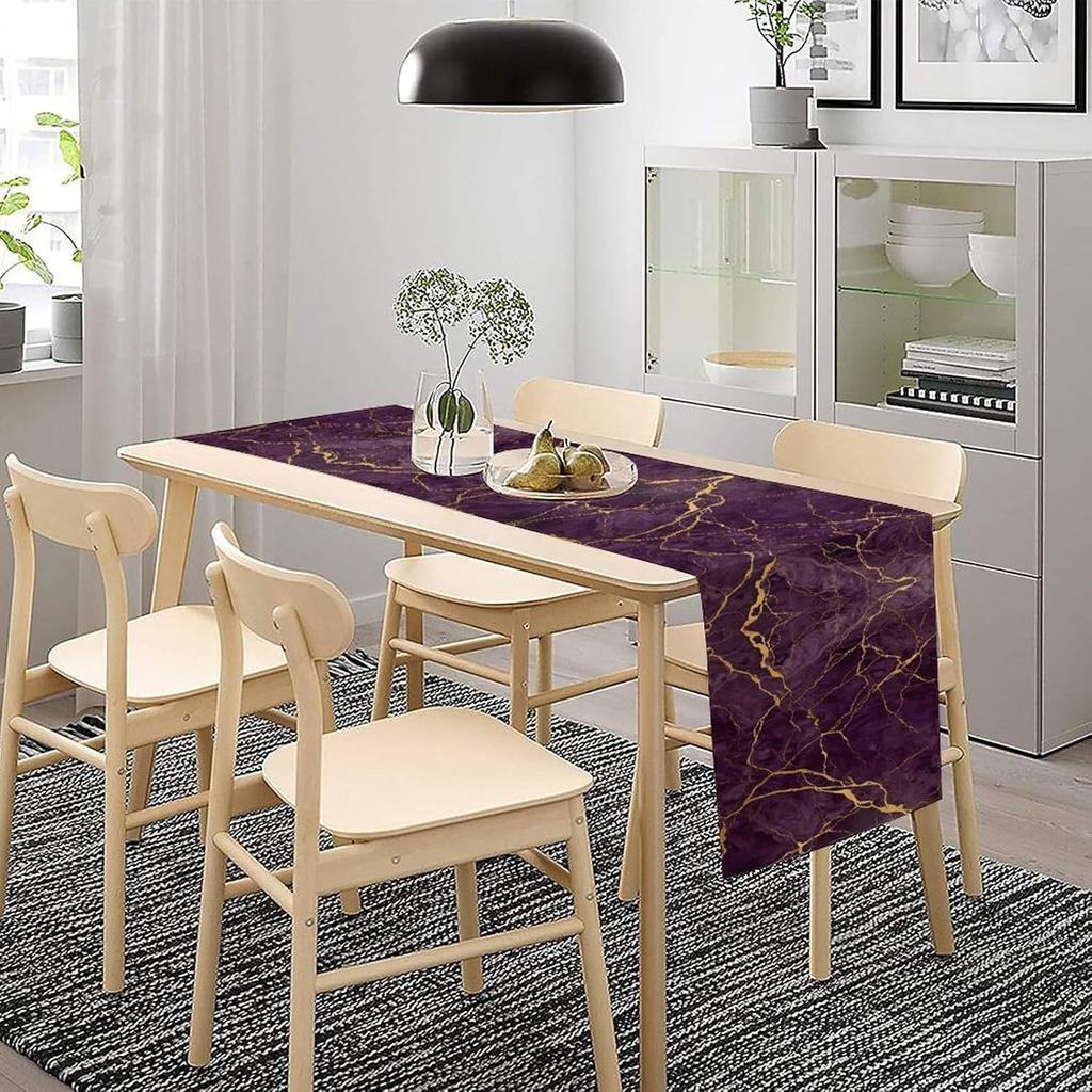 Modern Abstract Purple Marble Linen Table Runner Home Table Decor Reusable Kitchen Dining Table Runner Holiday Party Decor