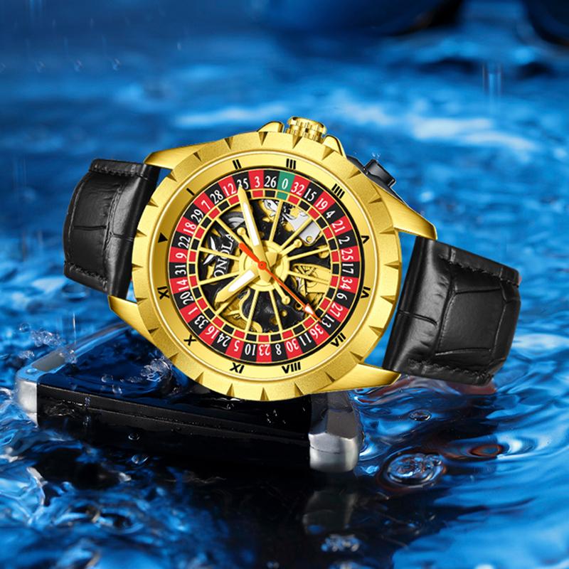 Men Mechanical Watch Creative Rotating Dial Roulette Automatic Wristwatch Luminous Waterproof Watches