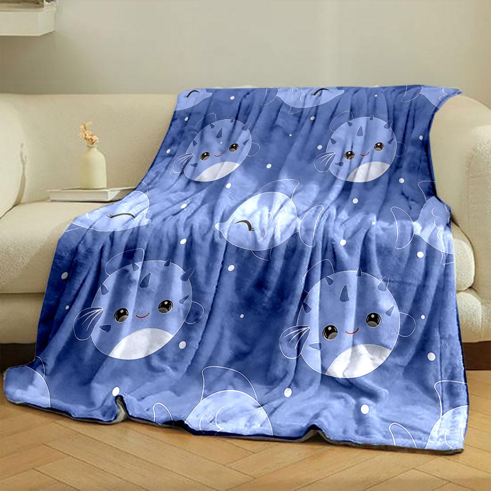Cute Cartoon Blue Fish Pattern Design Print Blanket Soft and Cozy Perfect for the Living Room Bed Sofa or a Nap,gift