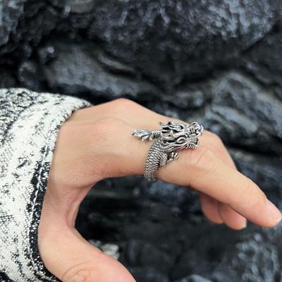 Adjustable Dragon Ring Men Plated Vintage Style Finger Unisex Animal Motif Statement Jewelry
