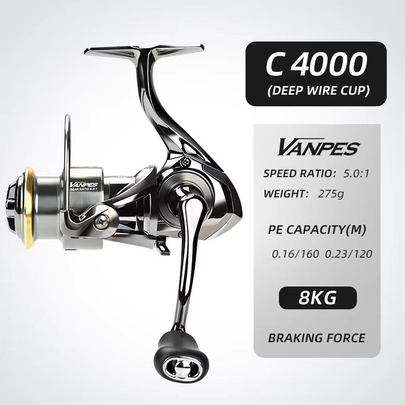 Vanpes Series Rust Free and Smooth Bearing 5.0:1 Fishing Reel Drag System 8Kg Max Power Spinning Wheel Fishing Coil