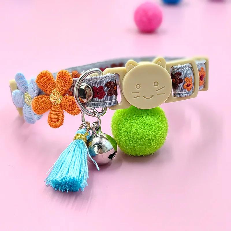 

Cute Pet Collar,adjustable Cat Collars with Flower Tassel Decoration, Safety Buckle Bell To Prevent Lost Cat Collar,pet Supplies синий