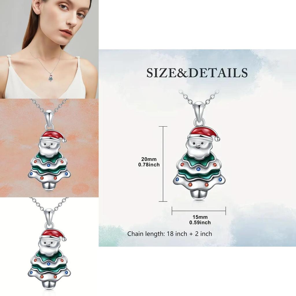 Christmas Santa Geometric Pendant Necklace With Micro Inlaid Alloy For Holiday Celebration