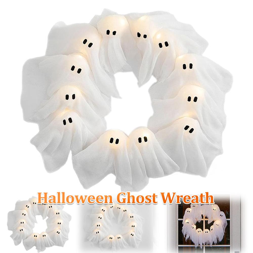 Halloween Ghost Wreath LED Spooky Door Decor Front Door Ghost Wreath Best Selling Spooky Light Decor Halloween Must-Have