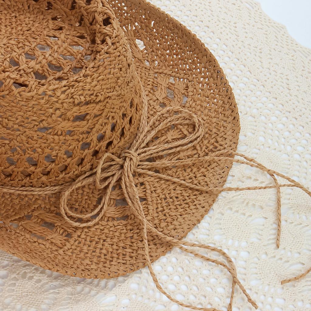 Summer Woven Denim Hat Outdoor Sun Shading and Sun Protection Straw Hat Women's Hollowed Out Large Eave Beach Hat