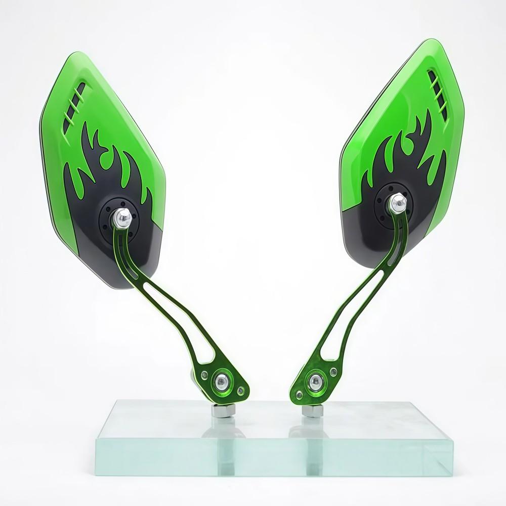 1Pair Universal Motocycle Rear View Adjustable Side Mirrors for Handlebars Aluminum Flame Pattern with 8mm/10mm Screws