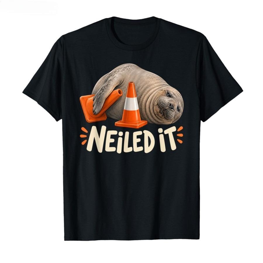2026 Hot Sale Neil The Seal Neiled It Funny Elephant Seal Meme T-shirt for Men Women Cotton T Shirts Short Sleeve Tops Casual Loose Tee Streetwear 4XL