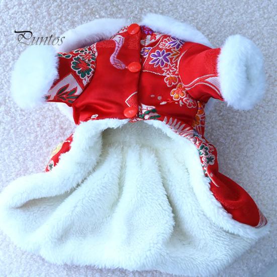 Pet Clothes Tang Suit Tassel Design Vibrant Color Button Closure Exquisite Pattern Friendly To Skin Puppy Costume Keep Warm Cloth Thickened