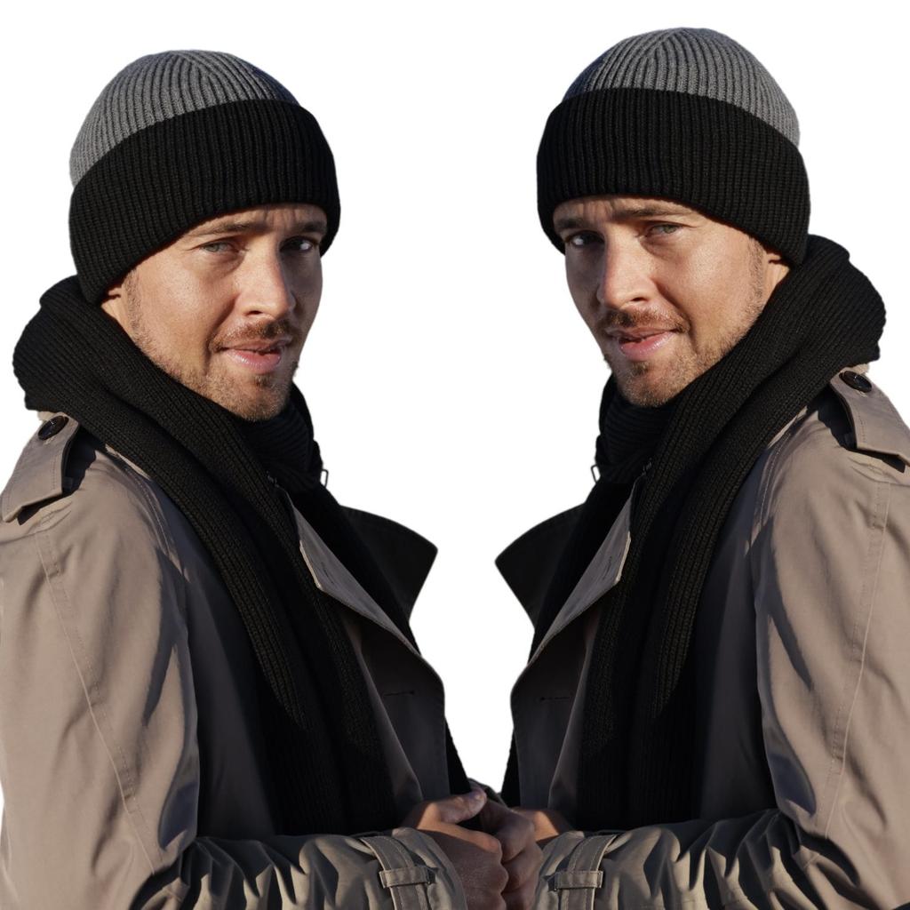 Kamea Leon Men' Set (Hat + Scarf), Black/Gray