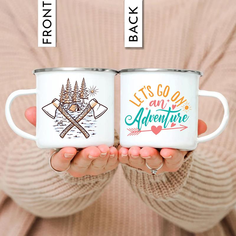Outdoor Enamel Water Cups, Camping Mug, Campfire Party, Beer Coffee Mugs, Mountain Handle Mug, Best Gifts for Camper Lovers