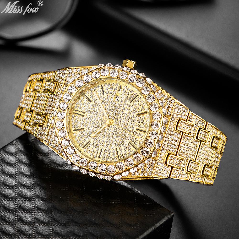 Missfox Watch Gypsy Star Diamond Set Men'S Quartz Watch Fashion Full Diamond Watch