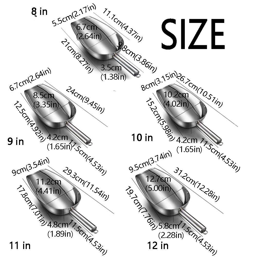 Tail Hanging Hole Stainless Steel Ice Shovel 8/9/10/11/12in Dry Goods Shovel Bar Tool