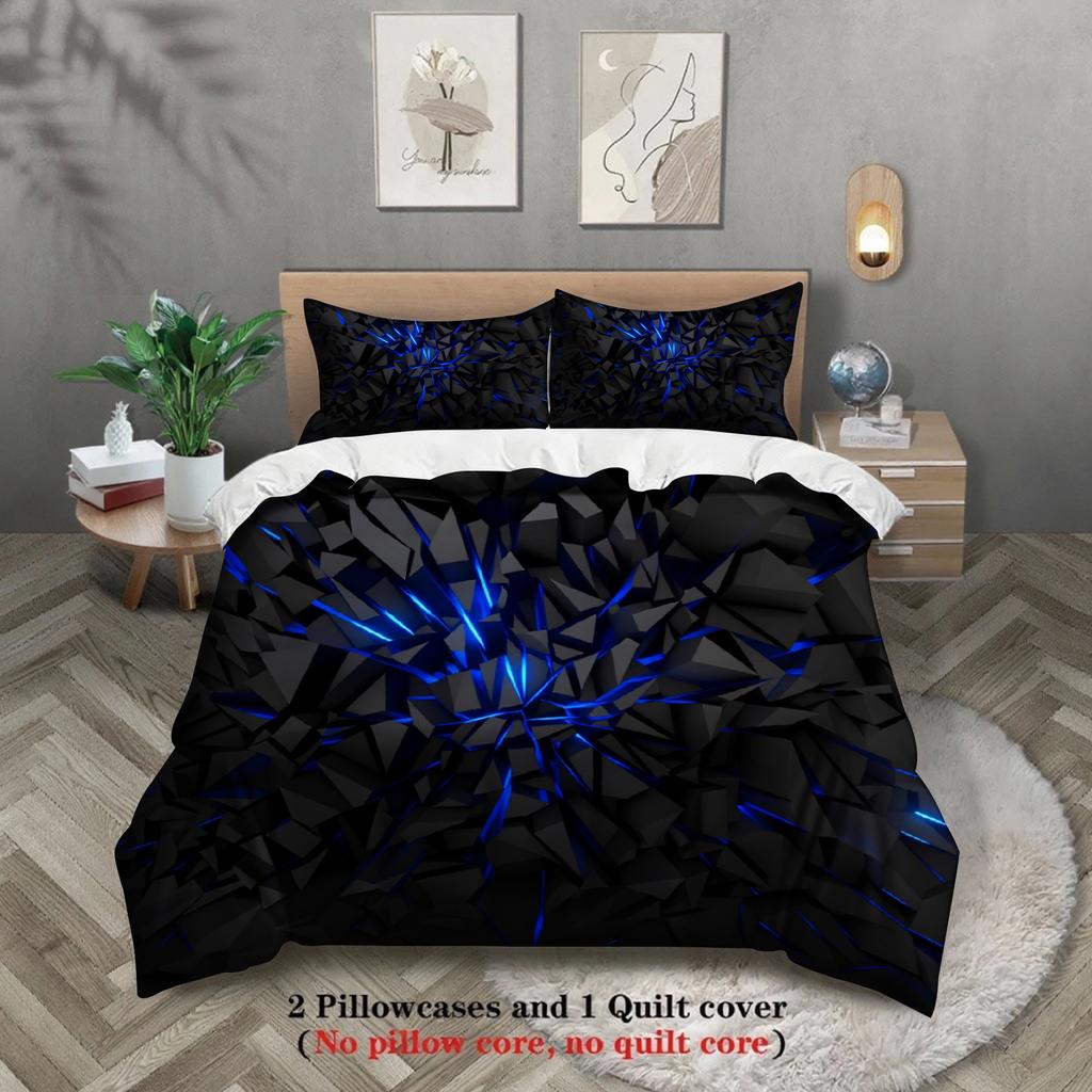 2/3Pcs Breathable Geometric Pattern Duvet Cover Set, All Season Machine Washable Bedding with Pillowcases