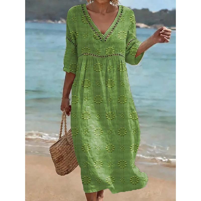 QICED Fashion Summer Spring Short Sleeve V-Neck Casual Dresses