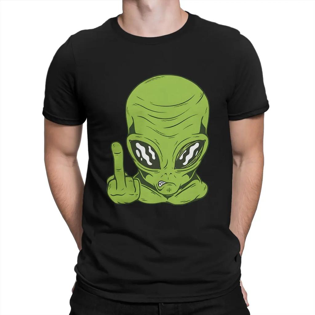 Angry Alien Head Flipping The Bird Middle Finger Men T Shirts Resident Alien Amazing Tees Short Sleeve O Neck T-Shirts Cotton
