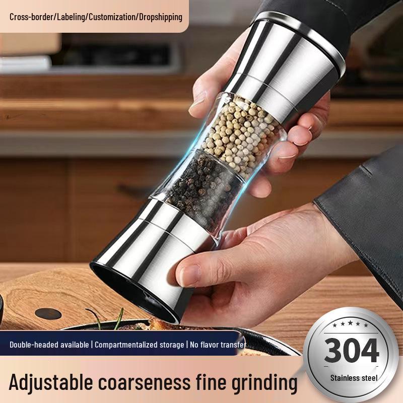 Dual Head Stainless Steel Manual Pepper Grinder: Multi-functional 2-in-1 for Pepper and Spice Grinding.