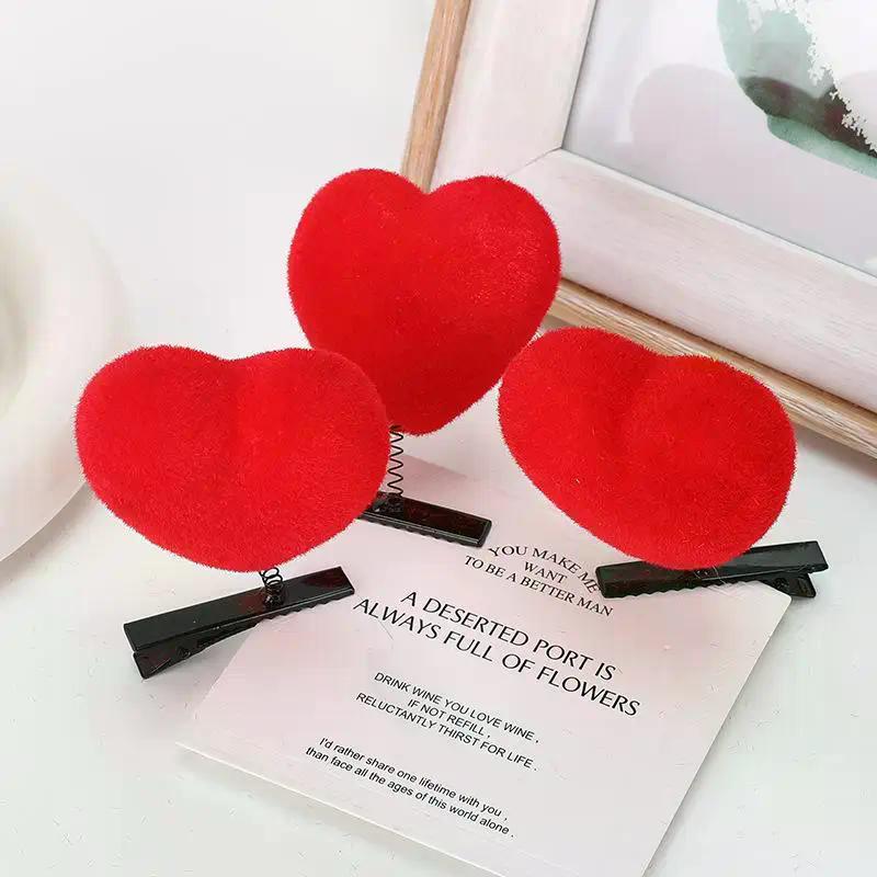 5/10Pcs Heart Hair Clip 3D Flocking Love Shaped Hairpins Fashion Duckbill Clip Valentine's Day Hair Accessories For Girls