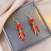 Chinese Style Red Lantern Firecracker Fringed Earrings Atmospheric High-End Long New Year'S Earrings Light Luxury Retro Earrings