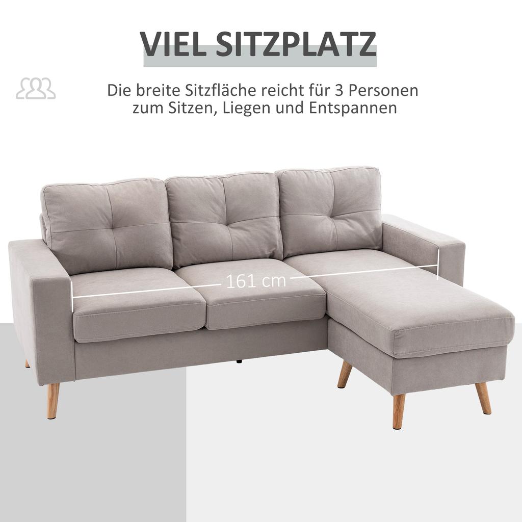 3 Seater Corner Sofa Linen Look Reversible Chaise Longue 193x136x85 Cm Light Gray