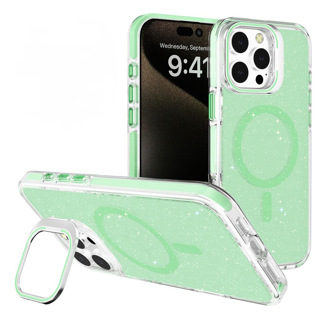 For iPhone 16 Pro Case Compatible with MagSafe Lens Kicktand Glitter PC Phone Cover