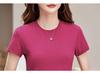 Women's Wine Red Round Neck Short-Sleeve T-shirt - Slim Fit, Chic & Trendy Style