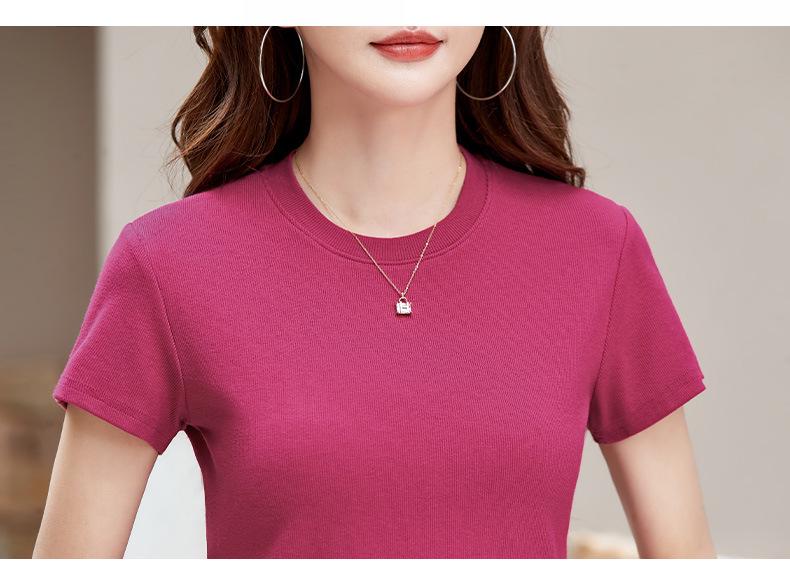 Women's Wine Red Round Neck Short-Sleeve T-shirt - Slim Fit, Chic & Trendy Style