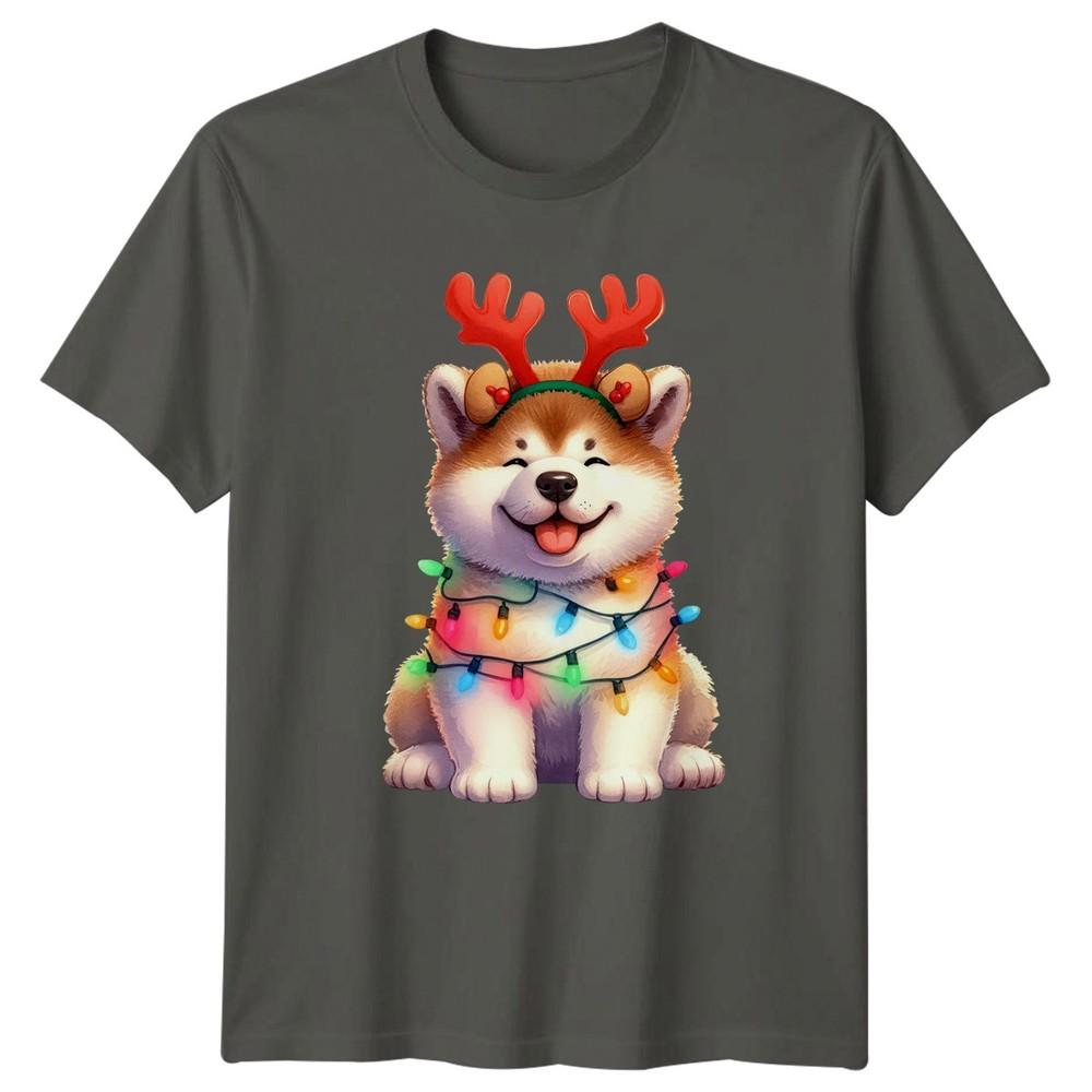 Husky Puppy Christmas Lights Reindeer Antlers Dogs Holiday Unisexs Unisexs Graphic S